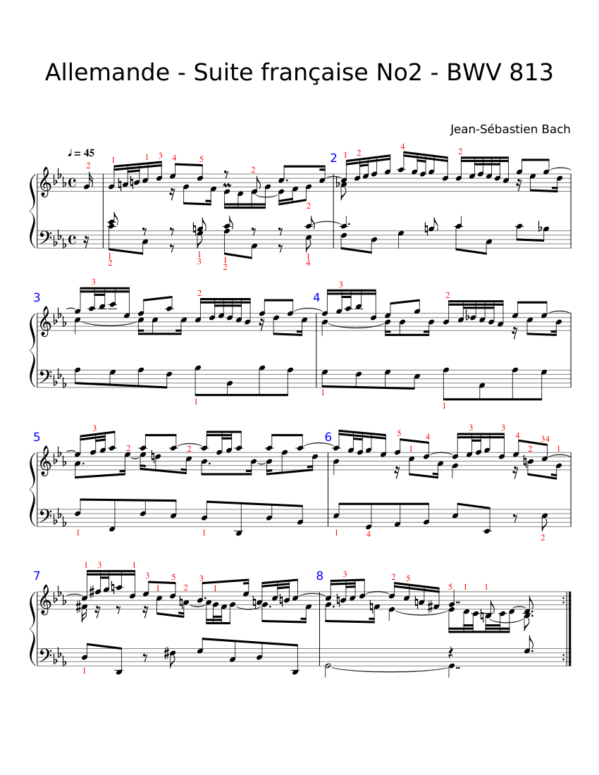 Allemande-Suite française No2-J.S. Bach Sheet music for Piano (Solo) |  Musescore.com