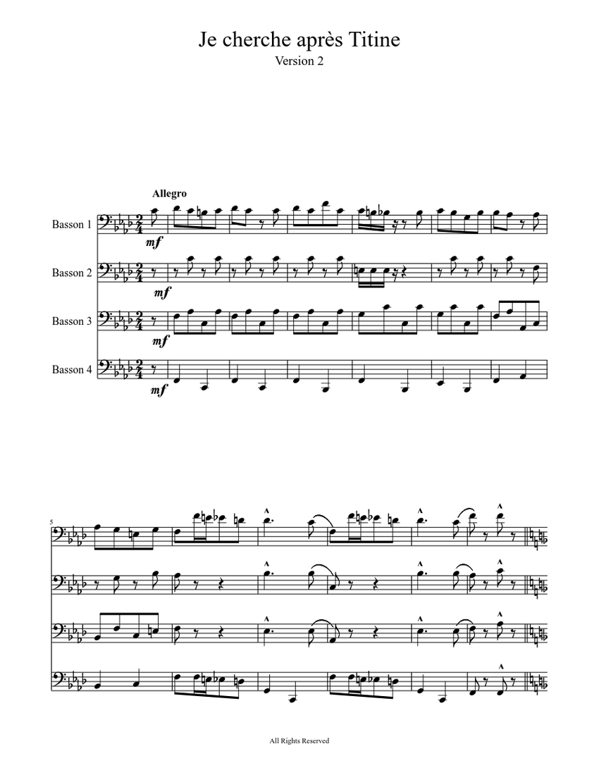 Je Cherche Apres Titine Sheet Music For Bass Mixed Quartet Musescore Com {refrain:}je cherche après titine, titine, oh ! je cherche apres titine sheet music for