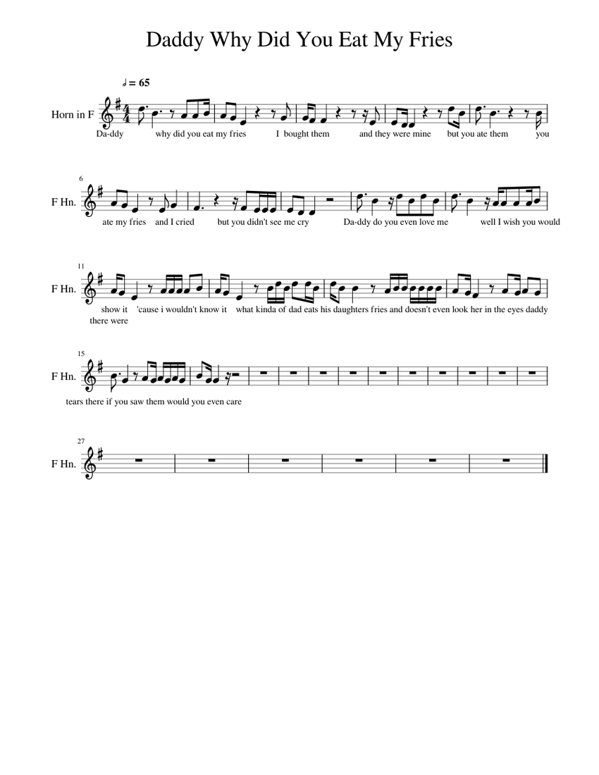 Daddy Why Did You Eat My Fries Sheet Music For Piano French Horn Solo Daddy why did you eat my fries sheet music for piano french horn solo