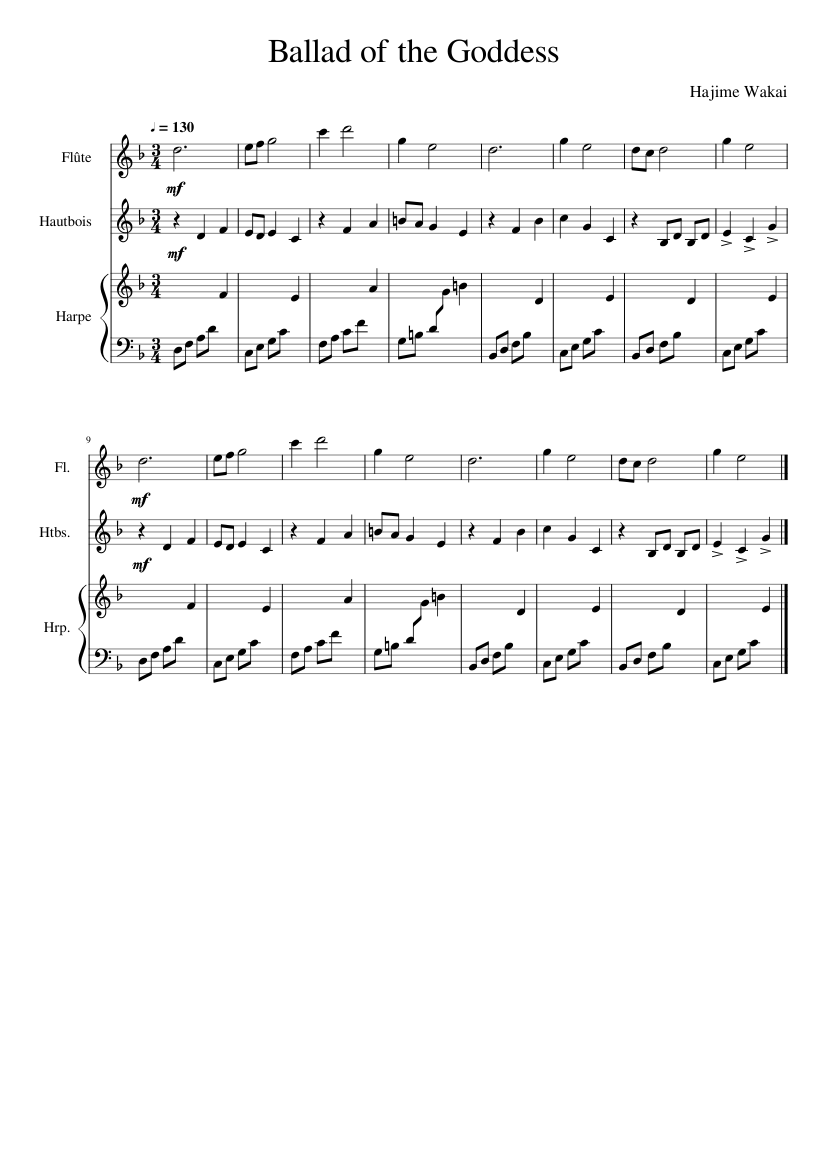 Ballad of the Goddess Sheet music for Flute, Oboe, Harp