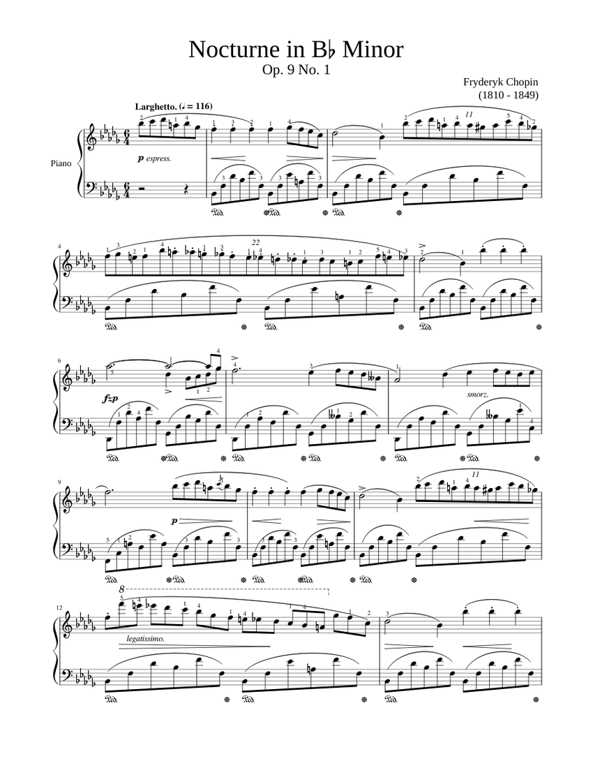 Nocturne in B♭ Minor, Op.9 No.1 - Chopin - Sheet music for Piano (Solo ...