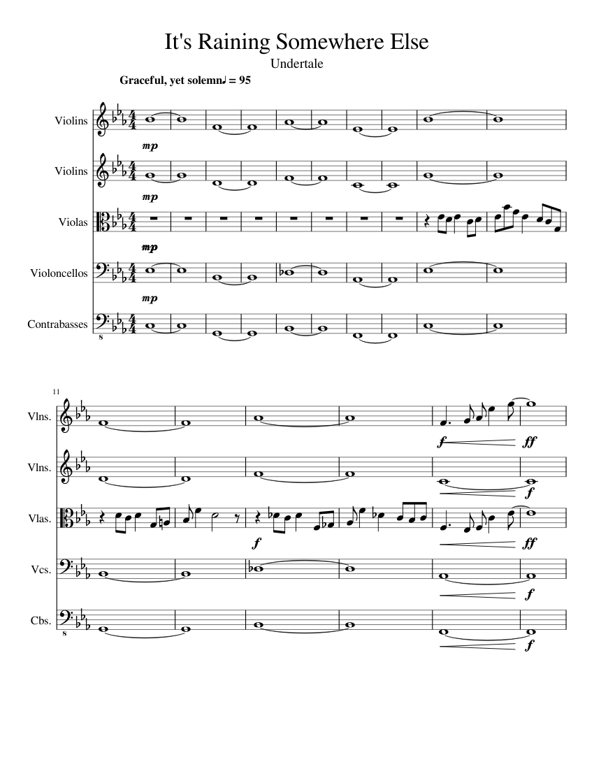 It S Raining Somewhere Else For A String Orchestra Sheet Music For Strings Group Mixed Quintet Musescore Com Undertale ost 63 tempo = 96 acoustic fingerstyle guitar arranged by robert wang. string orchestra sheet music