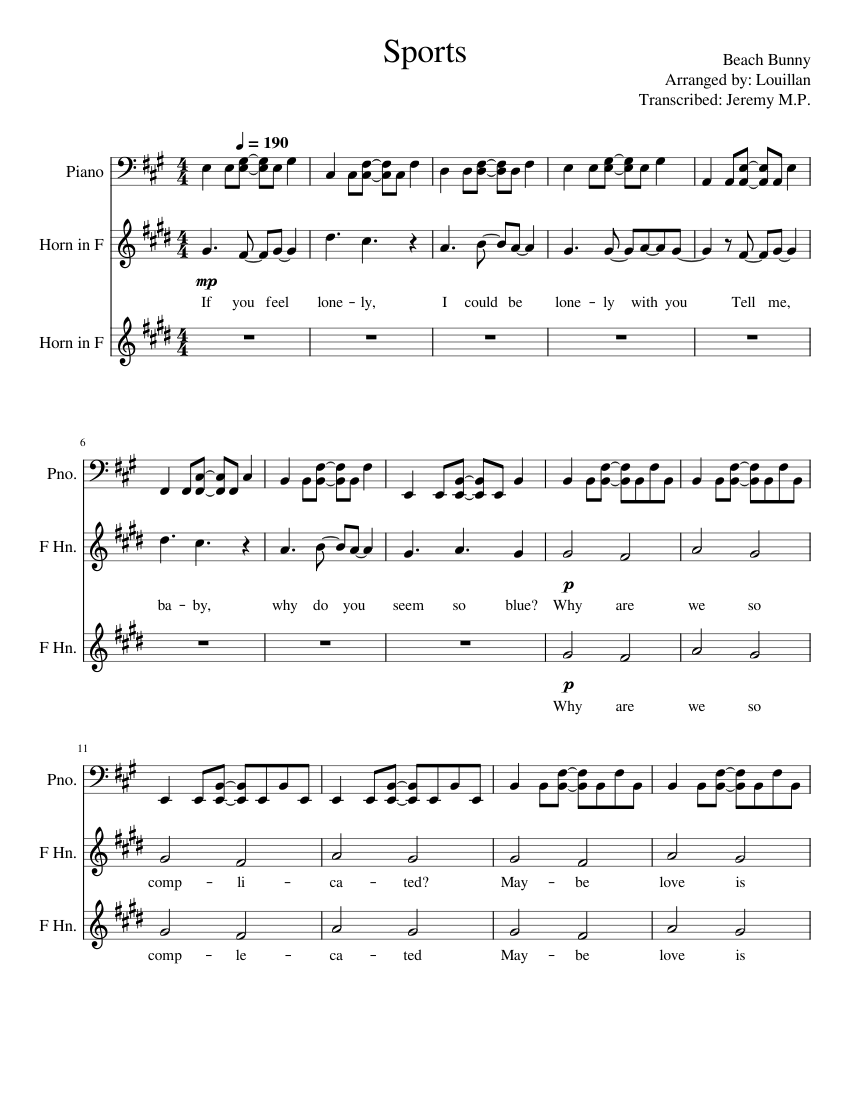 Sports (Horn Duet) Beach Bunny Sheet music for Piano, French horn