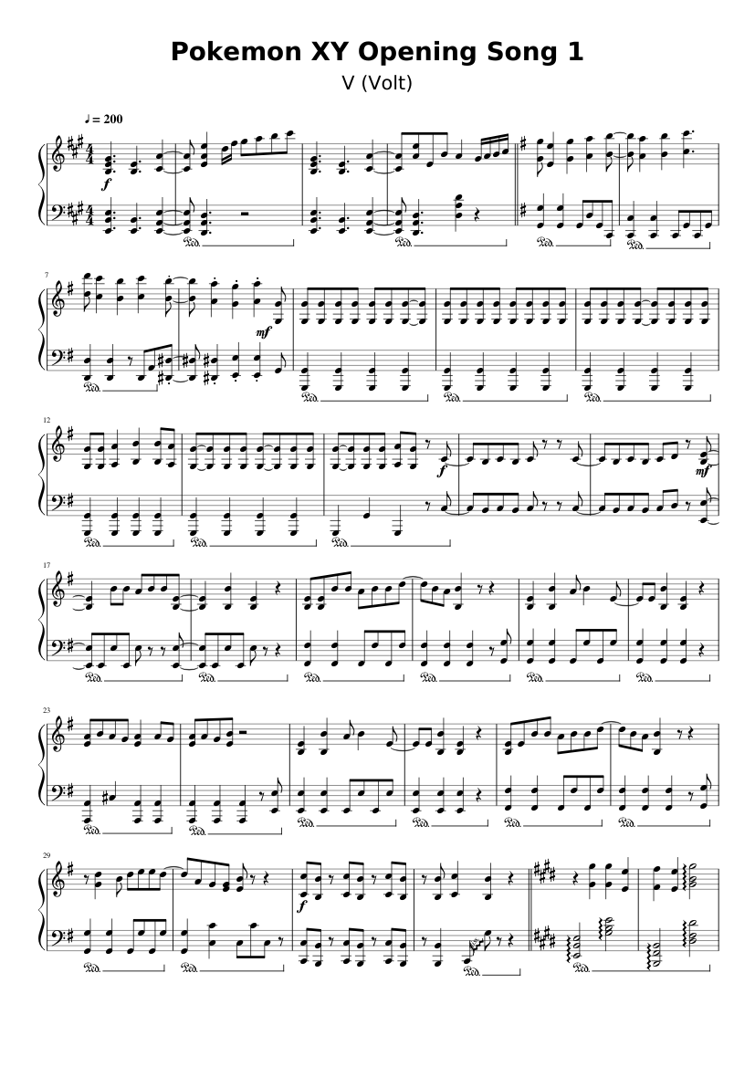 V Volt Pokemon Xy Op 1 Sheet Music For Piano Solo Musescore Com