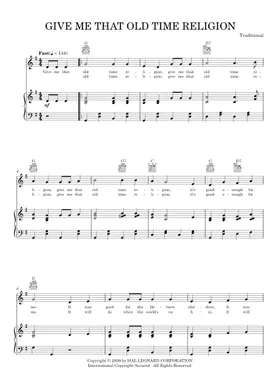 Give Me That Old Time Religion sheet music (easy version 2) for piano solo