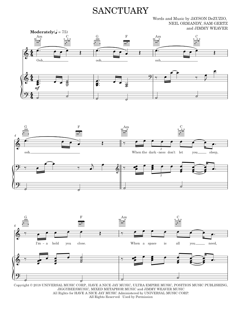 sanctuary Sheet music for Piano, Vocals by Welshly Arms Official | MuseScore.com