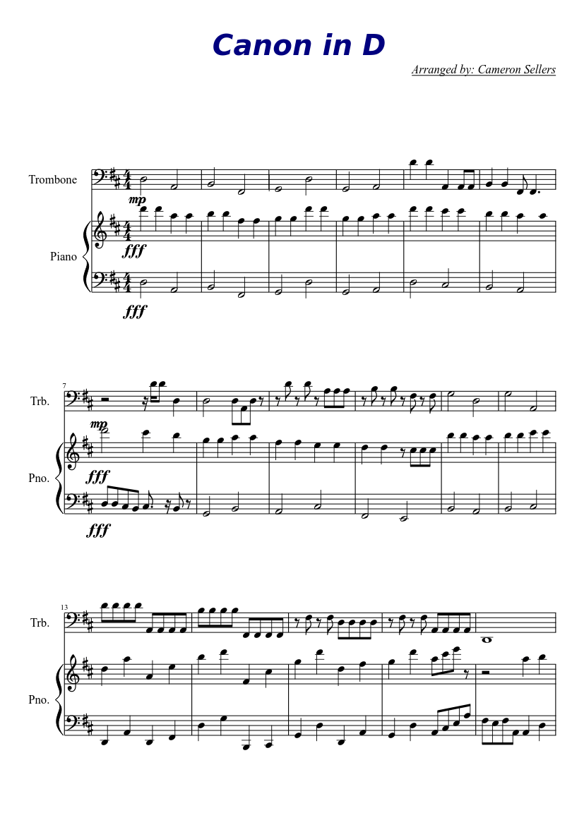 Canon in D trombone and piano duet Sheet music for Piano, Trombone (Solo) |  Musescore.com