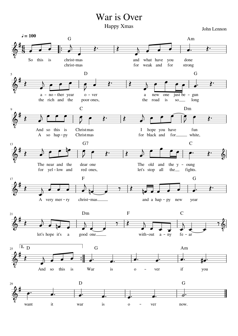 War is Over Sheet music for Piano (Solo) | Musescore.com