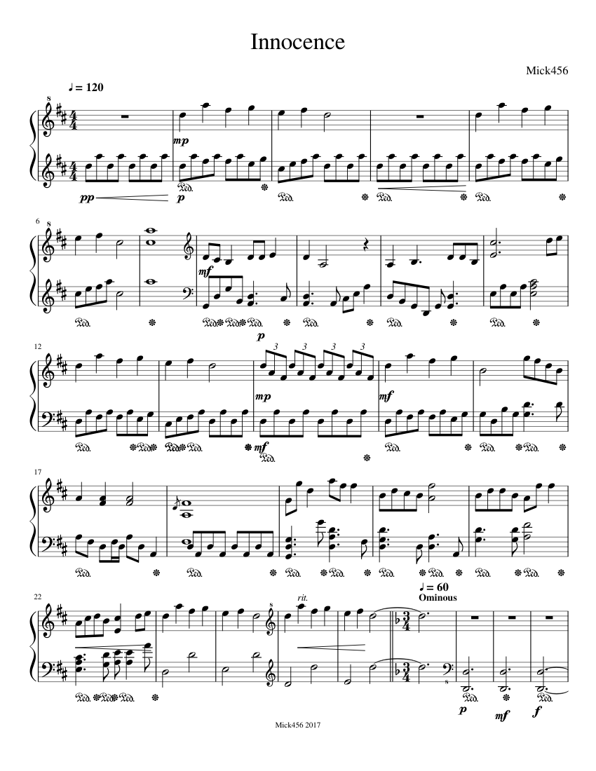 Innocence Sheet Music For Piano Solo Musescore Com