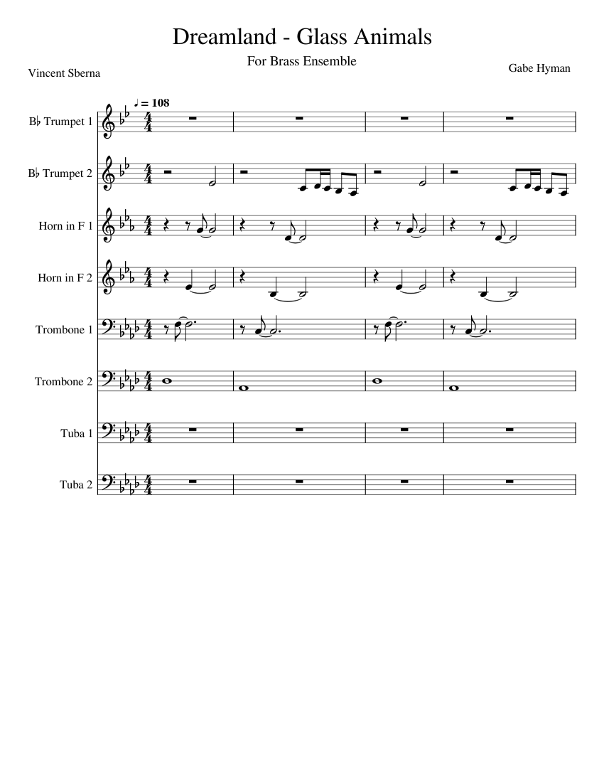 Dreamland Glass Animals Sheet Music For Trumpet In B Flat Trombone French Horn Tuba Brass Ensemble Download And Print In Pdf Or Midi Free Sheet Music Musescore Com