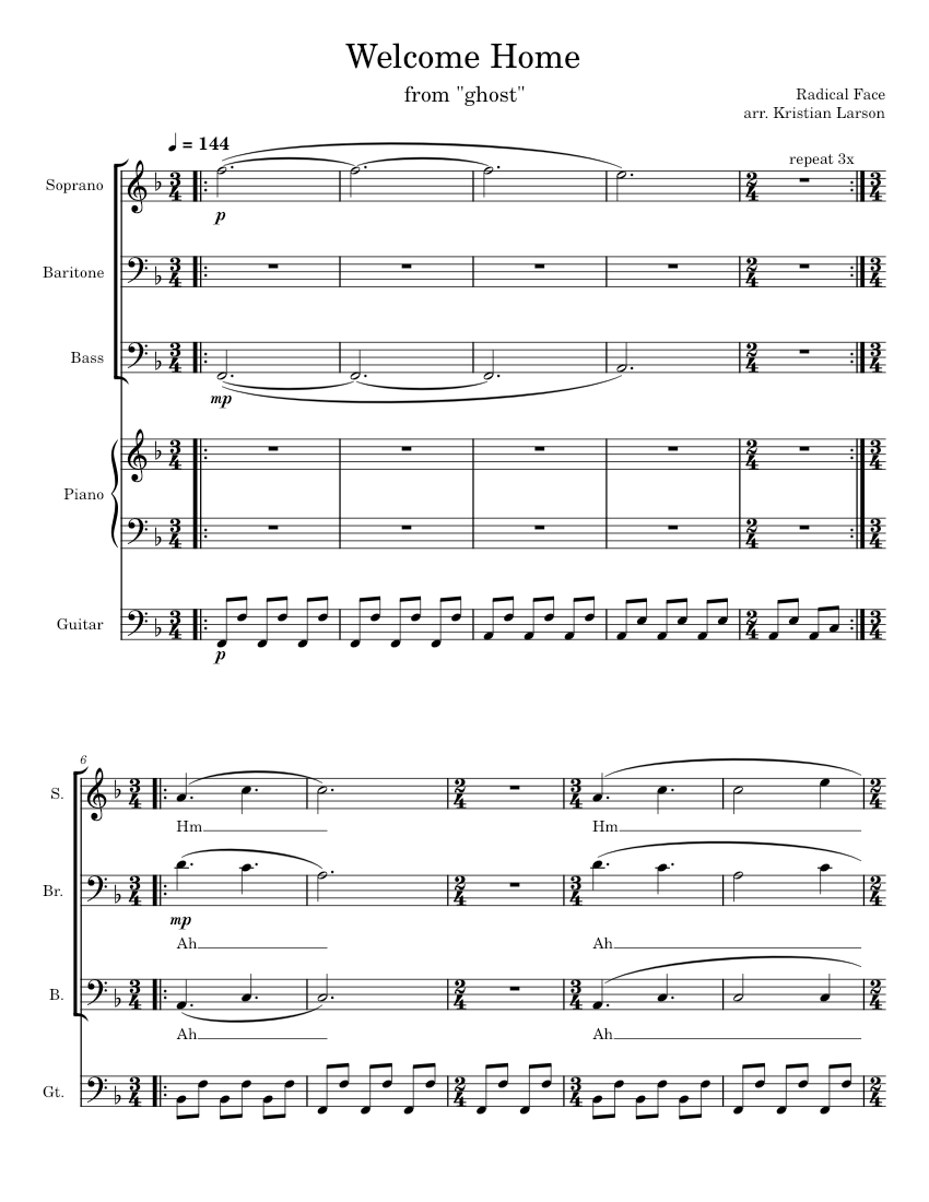 Welcome home son – Radical Face Sheet music for Piano, Guitar, Bass guitar,  Synthesizer (Mixed Quintet) | Musescore.com