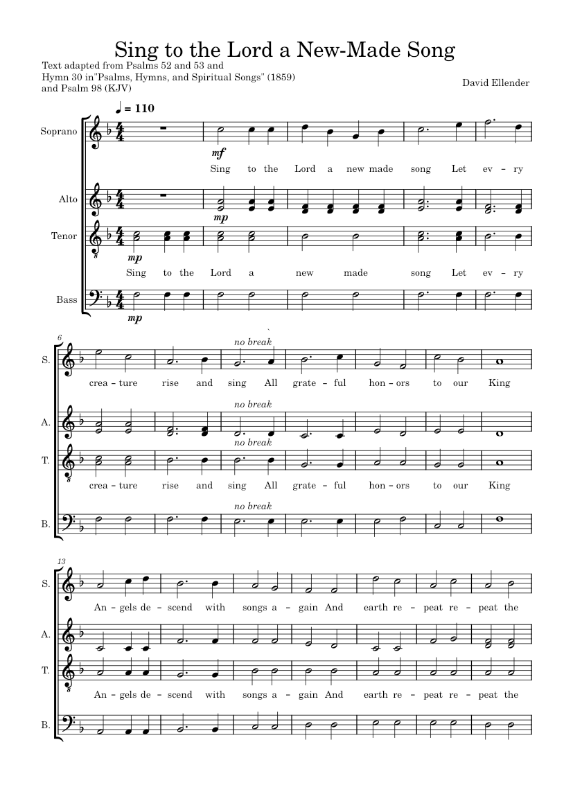 Sing to the Lord a New-Made Song - David Ellender Sheet music for ...