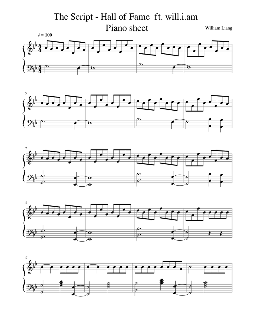The Script - Hall of Fame ft. will.i.am Piano sheet Sheet music for Piano  (Solo) | Musescore.com