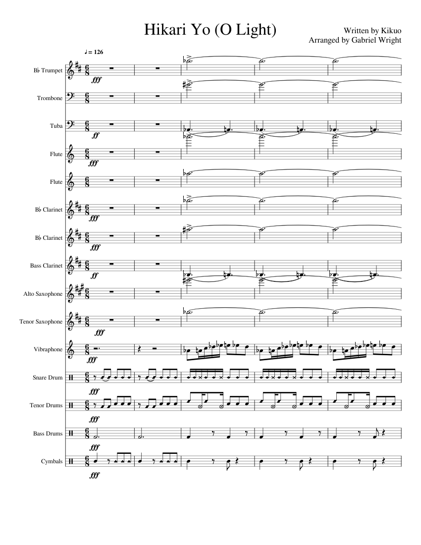 Hikari E (One Piece Opening 3) Sheet music for Piano, Tuba, Tambourine,  Flute piccolo & more instruments (Mixed Ensemble)