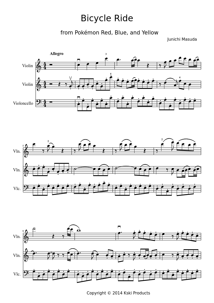 Bicycle Ride From Pokémon Red, Blue, and Yellow Sheet music for Violin  (String Duet) | Musescore.com
