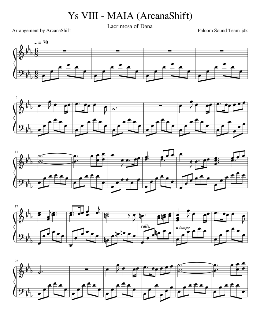 イースVIII - MAIA (アルカナシフト) 楽譜 ピアノ (ソロ) | MuseScore.com