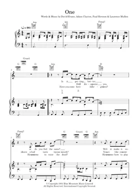 Free One by U2 sheet music | Download PDF or print on Musescore.com