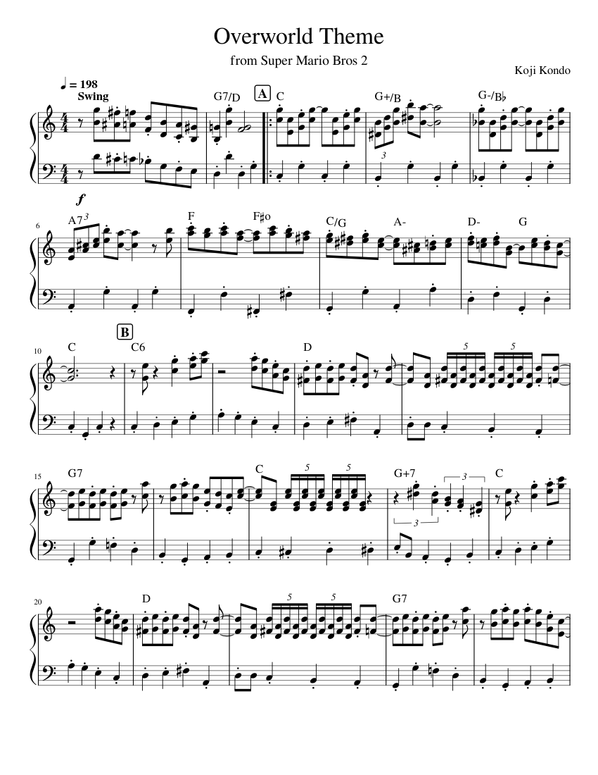 Super Mario Bros 2 - Overworld Theme Sheet music for Piano (Solo ...