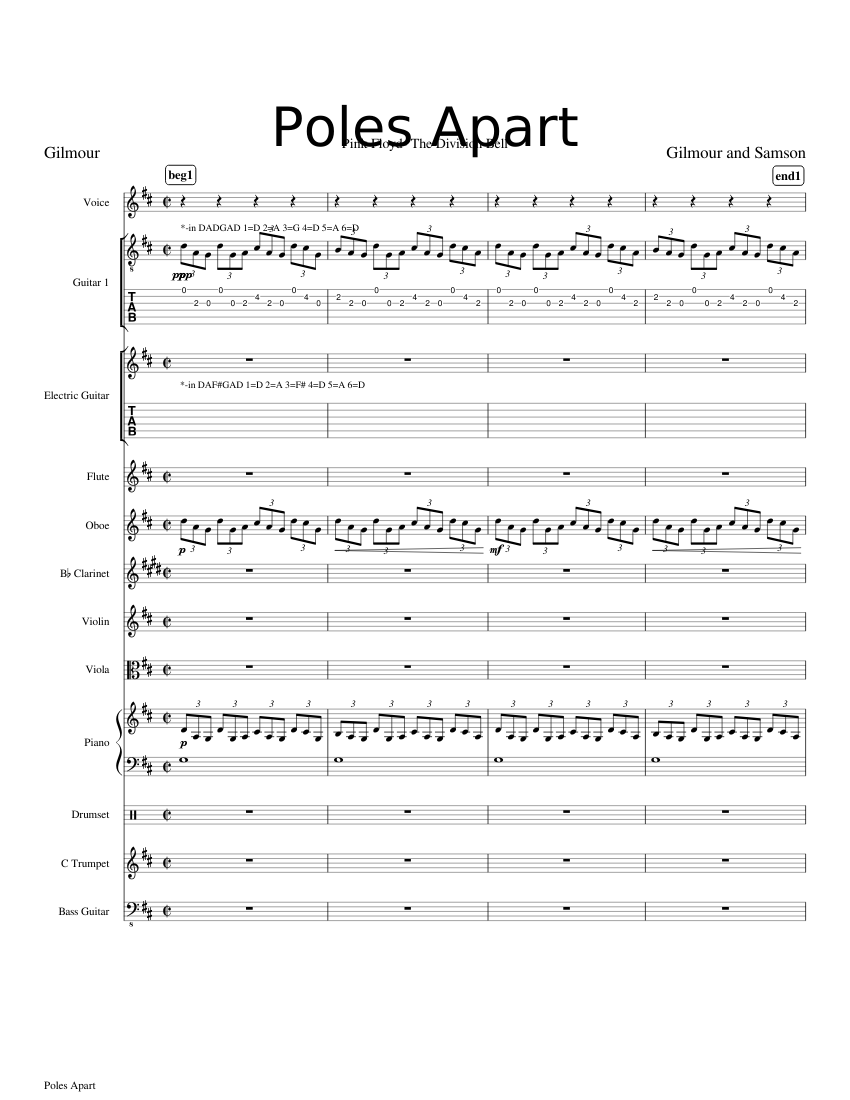 Pink Floyd - Division Bell - Poles Apart Sheet music for Piano, Vocals,  Flute, Oboe & more instruments (Mixed Ensemble) | Musescore.com