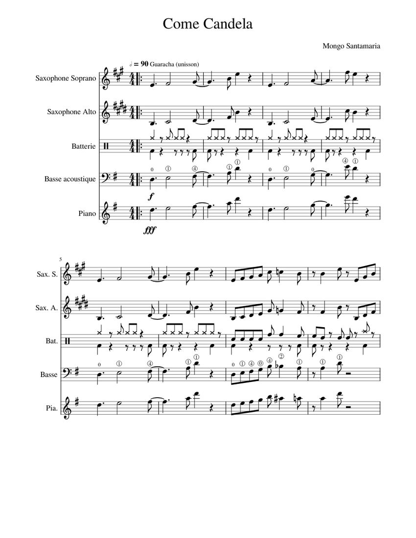 Come Candela Sheet music for Piano, Saxophone alto, Bass guitar, Drum group  & more instruments (Jazz Band) | Musescore.com