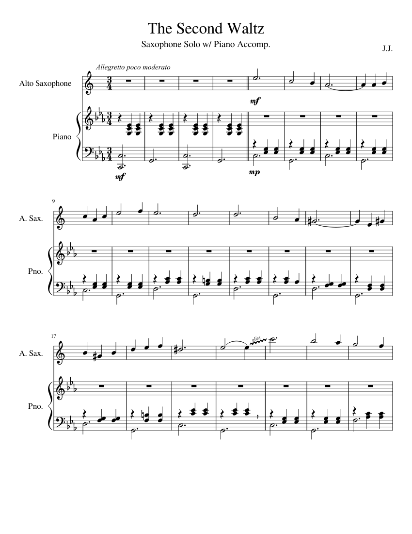 The Second Waltz Saxophone Solo Sheet Music For Piano Saxophone Alto Solo Musescore Com