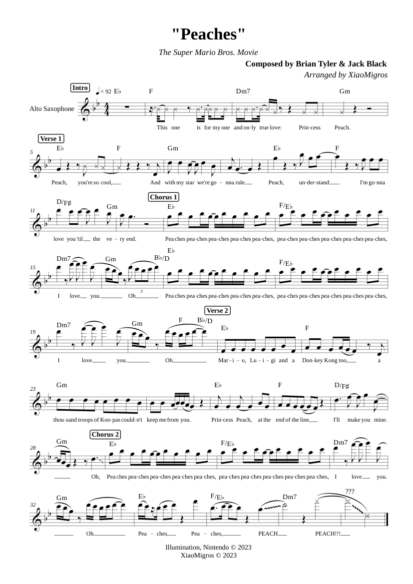 Peaches - The Super Mario Bros. Movie | Alto Saxophone Solo Sheet music ...