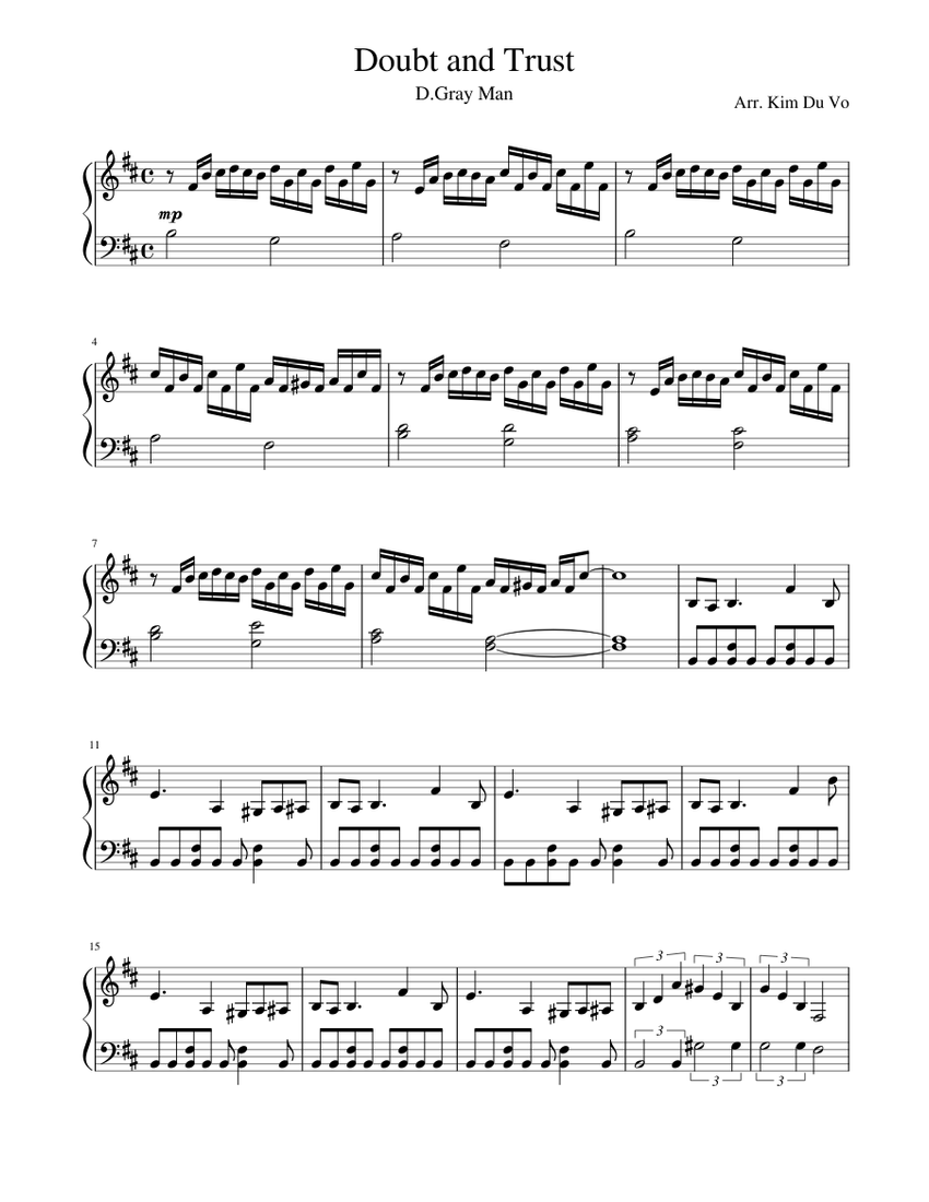 D Gray Man Musician Piano Sheet