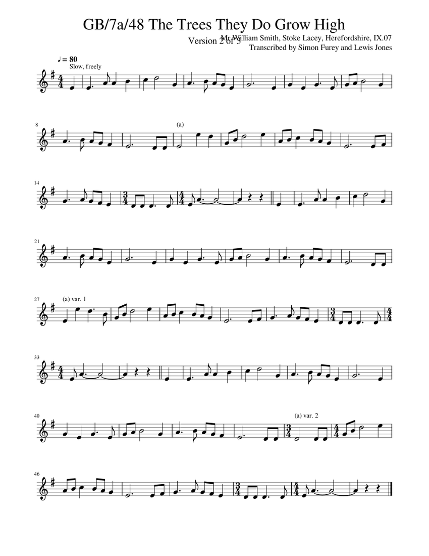 GB/7a/48 The Trees They Do Grow High Sheet music for Piano (Solo
