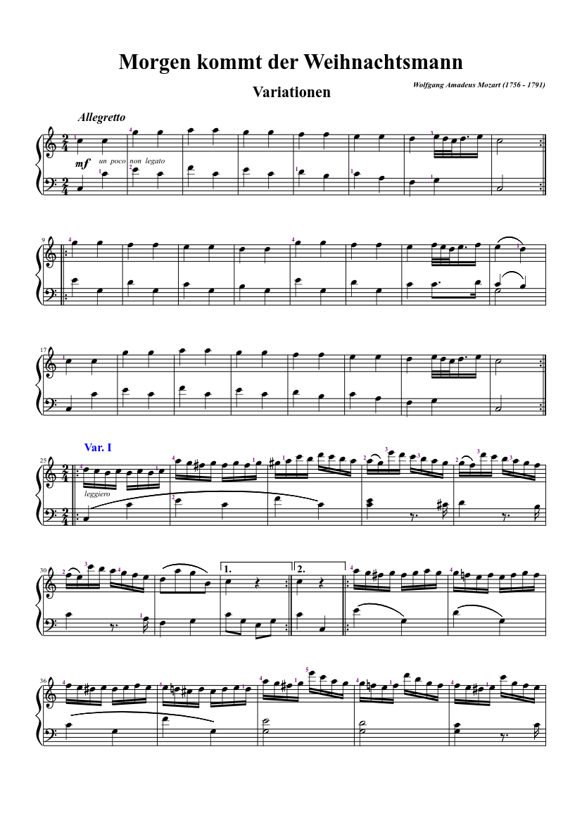 Wolfgang Amadeus Mozart - Morgen kommt der Weihnachtsmann Sheet music for  Piano (Solo) | Musescore.com