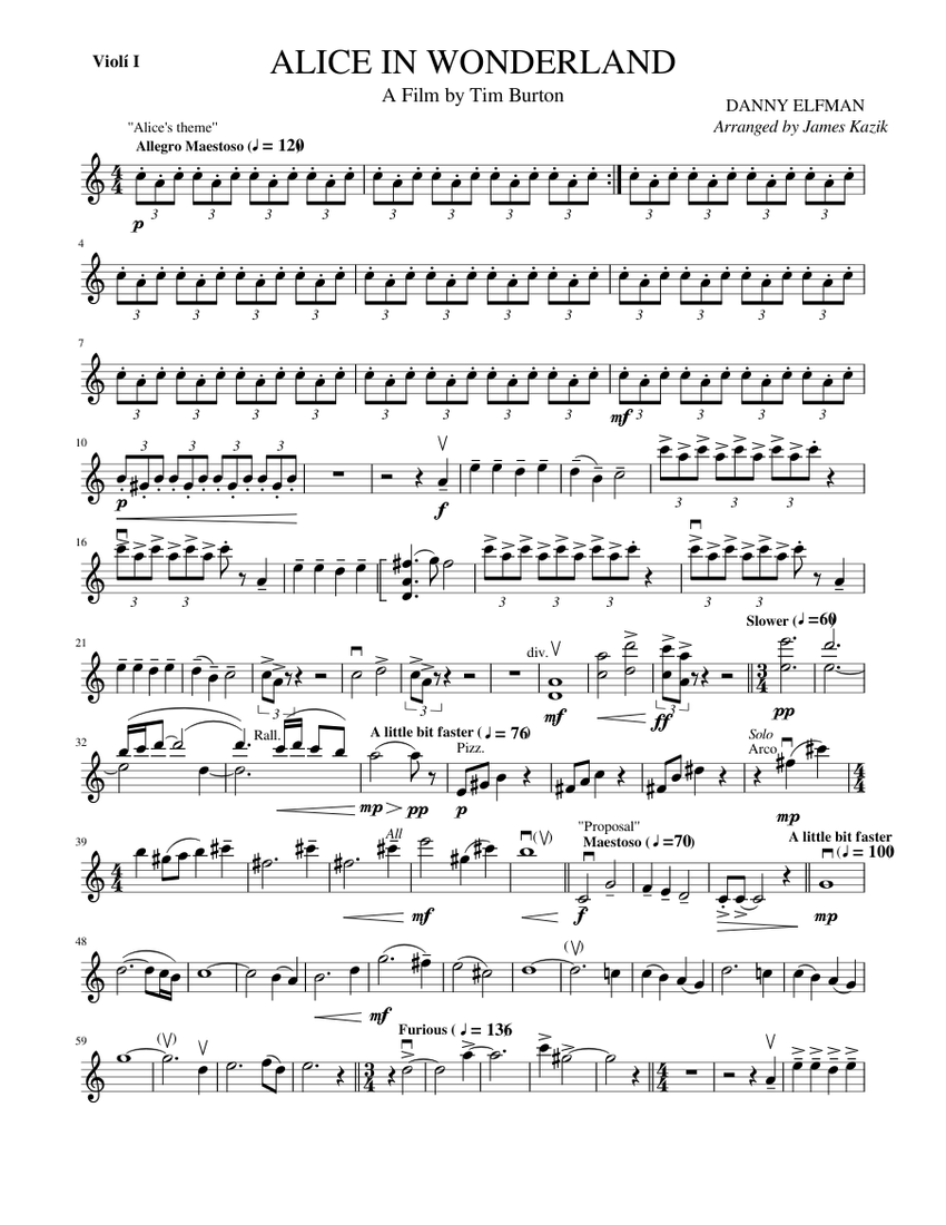 ALICE IN WONDERLAND VIOL I Sheet music for Violin (Solo) | Musescore.com
