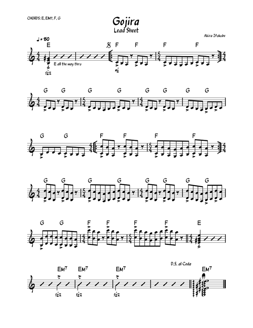 Gojira Theme - Lead Sheet - Akira Ifukube - Piano Tutorial