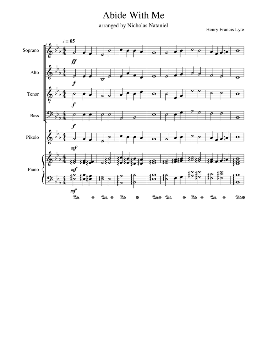 Abide With Me Sheet Music For Piano Soprano Alto Tenor And More Instruments Satb 1529