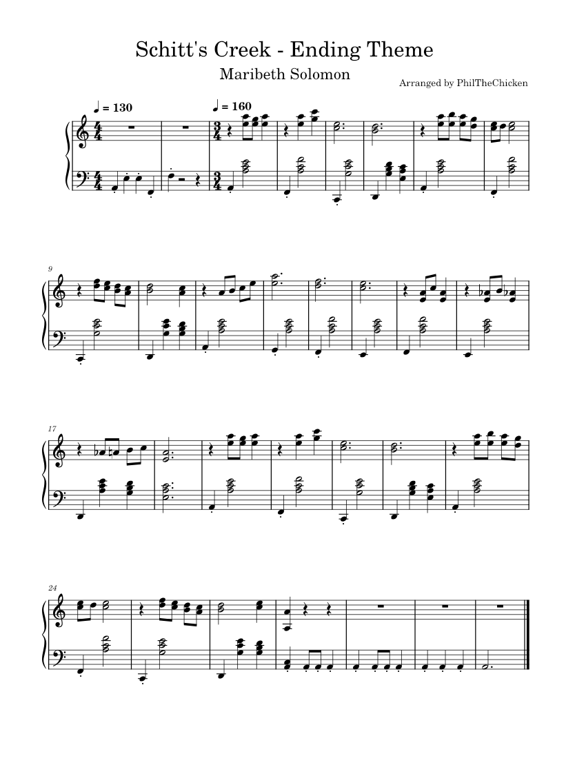 Schitts Creek Theme Maribeth Solomon Sheet music for Piano (Solo