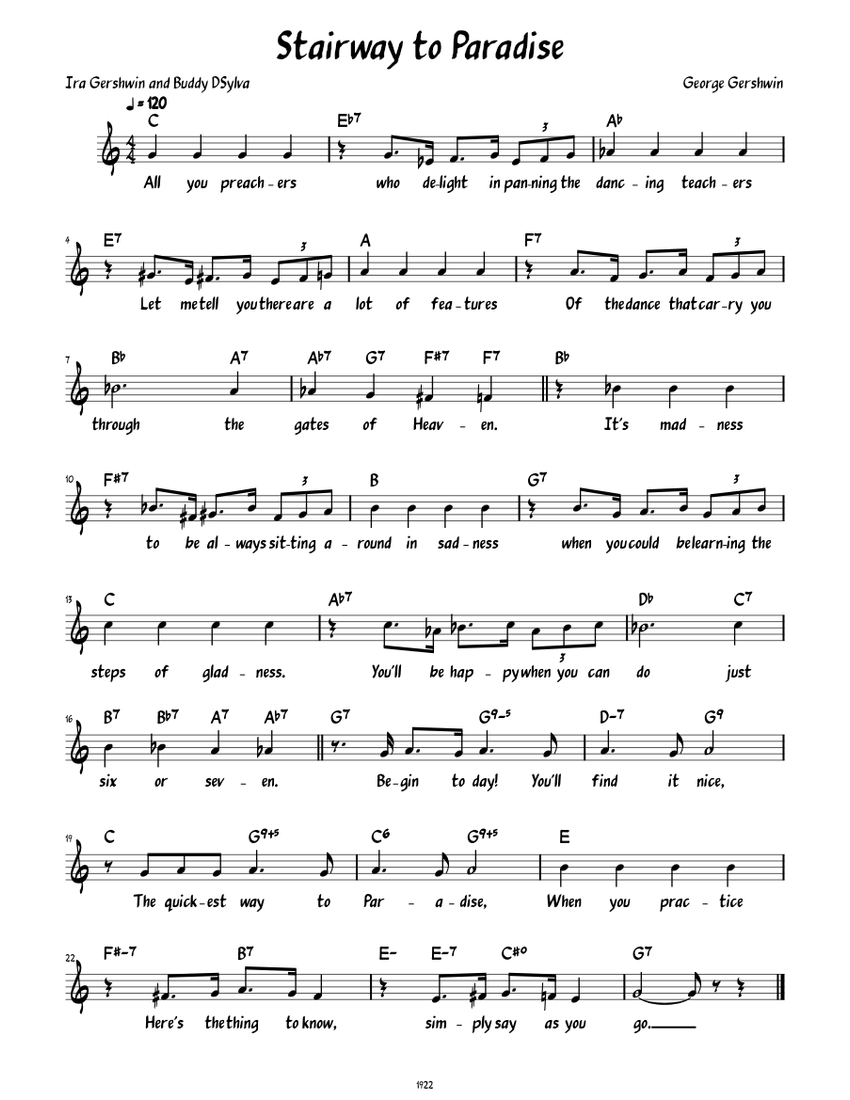 Stairway To Paradise Lead Sheet With Verse And Lyrics Sheet Music Stairway to paradise lead sheet with verse and lyrics sheet music