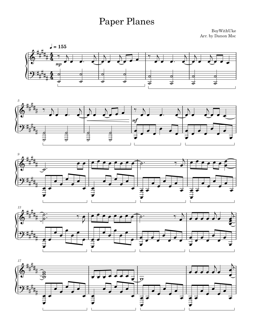 Paper Planes 楽譜 ピアノ (ソロ) | MuseScore.com