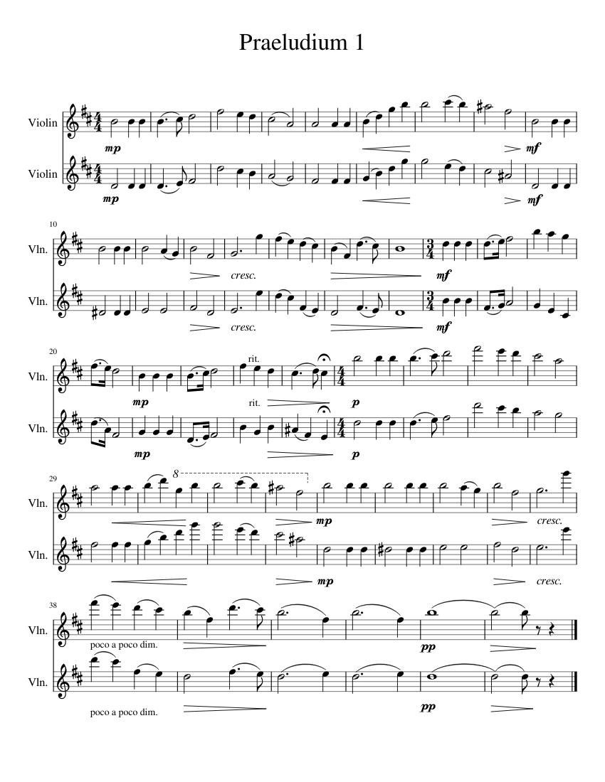 Shostakovich Praeludium For Two Cellos And Piano Transposed For Two Violins Sheet Music For Violin String Duet Musescore Com