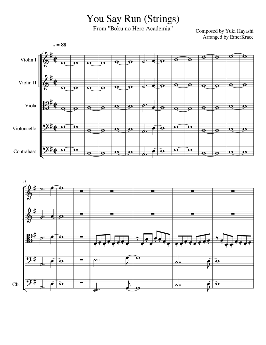 My Hero Academia - You Say Run - String Orchestra Sheet music for  Contrabass, Violin, Viola, Cello (String Quintet) | Musescore.com