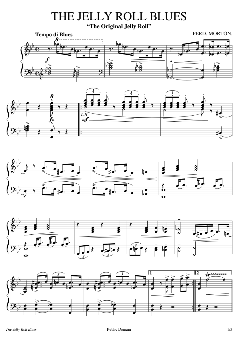 The Jelly Roll Blues - Jelly Roll Morton - 1915 Sheet music for Piano  (Solo) | Musescore.com