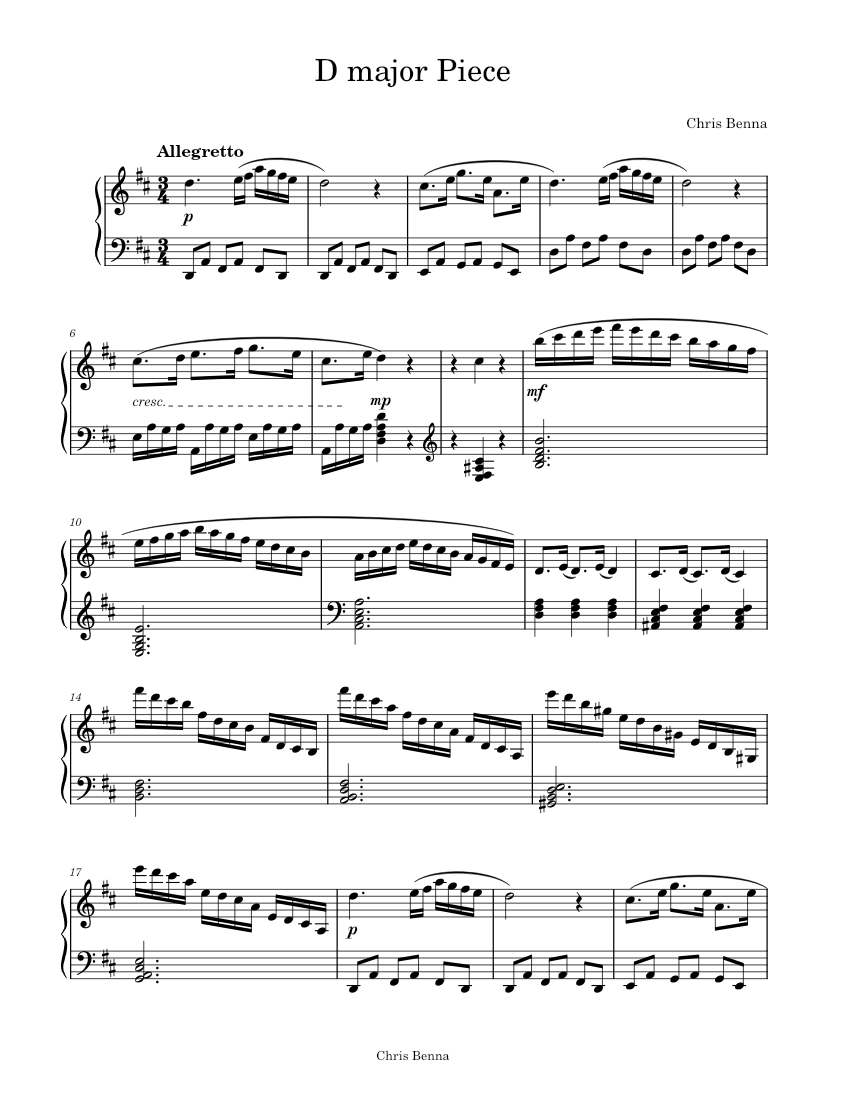 D major Piece Sheet music for Piano (Solo) | Musescore.com