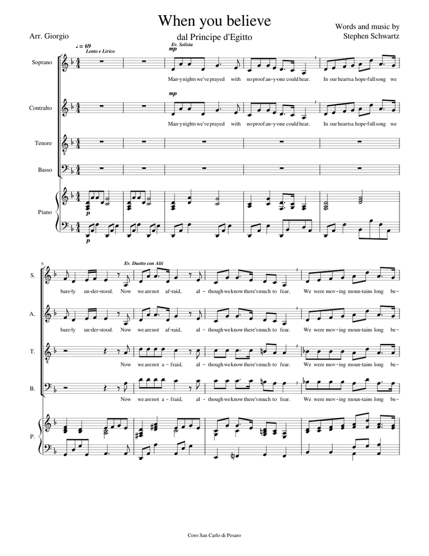 When you Believe Sheet music for Piano, Soprano, Alto, Tenor &amp; more ...