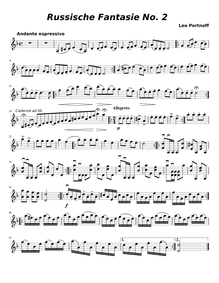 Leo Portnoff-Russische Fantasie No. 2 Sheet music for Violin (Solo) |  Musescore.com