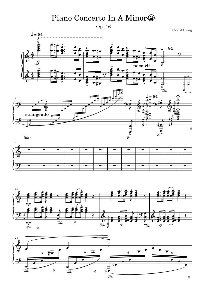 Piano Concerto in A minor, Op. 16, First Movement – Edvard Grieg Piano  Concerto in A Minor Grieg Sheet music for Piano (Symphony Orchestra) |  Musescore.com
