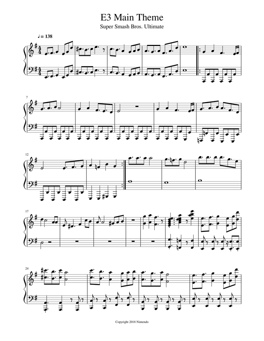 Super Smash Bros Ultimate: Main Theme for Piano (Updated Version!) Sheet  music for Piano (Solo) | Musescore.com