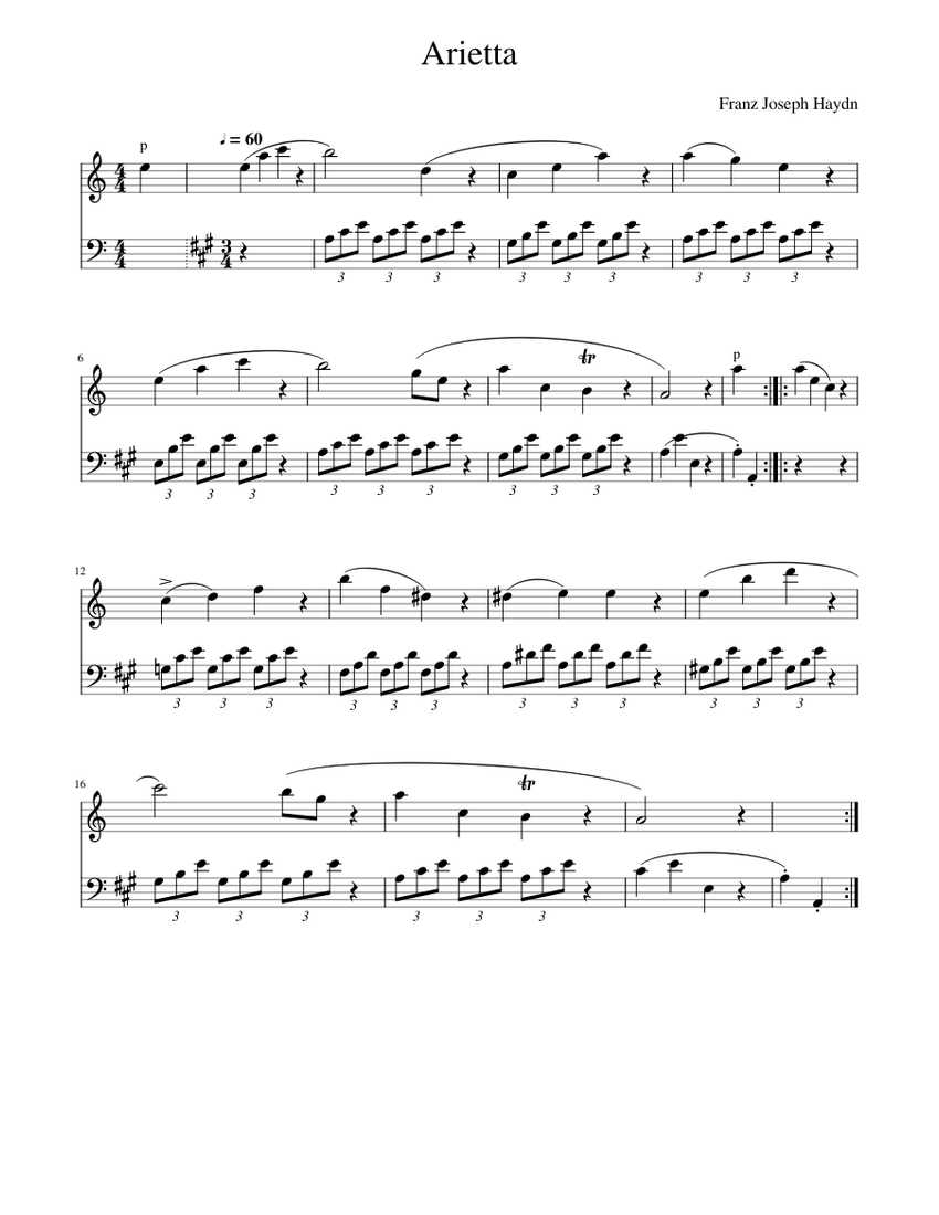Franz Joseph Haydn - Arietta Sheet music for Piano (Piano Duo ...