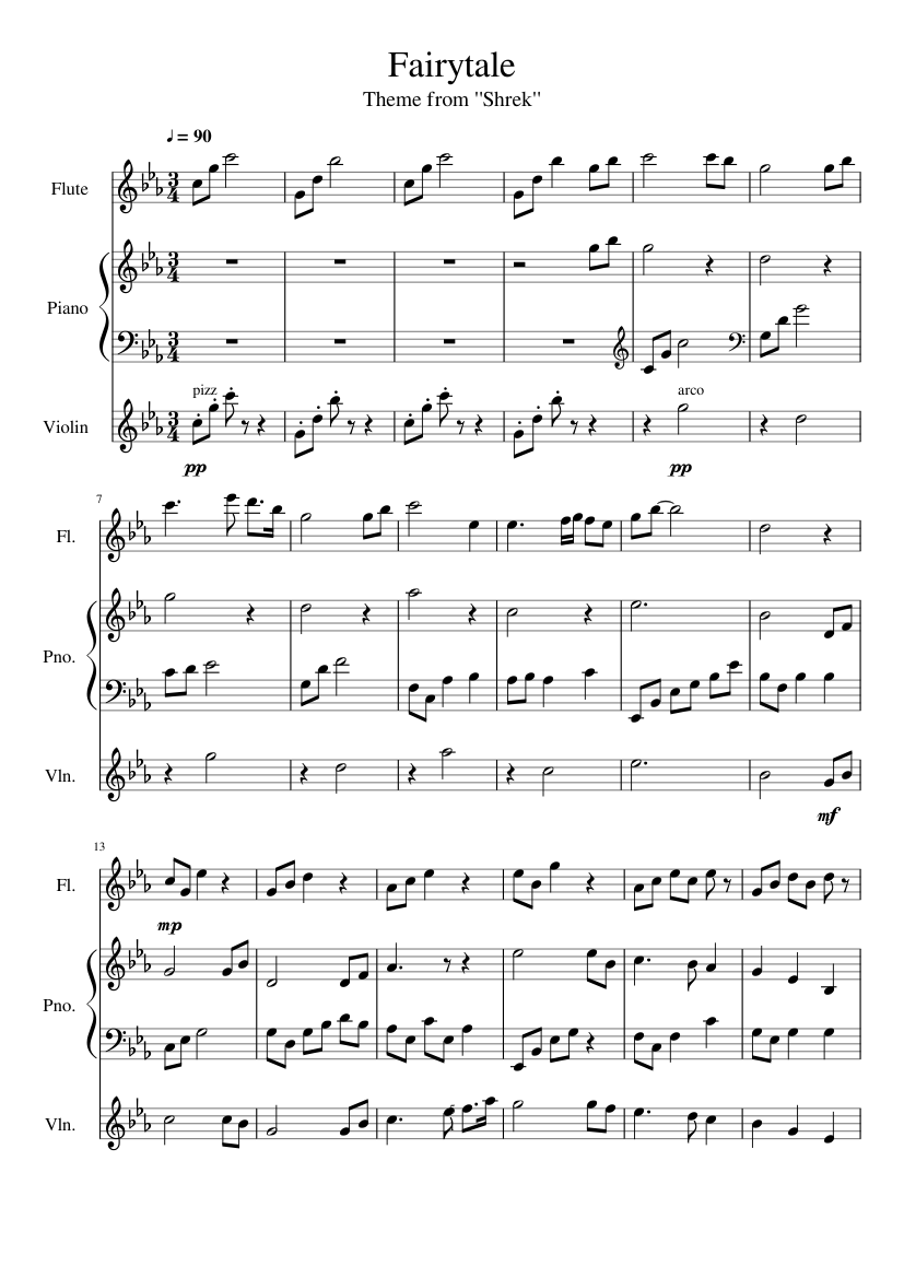 Fairytale Theme From "Shrek" Sheet music for Piano, Violin, Flute (Mixed  Trio) | Musescore.com