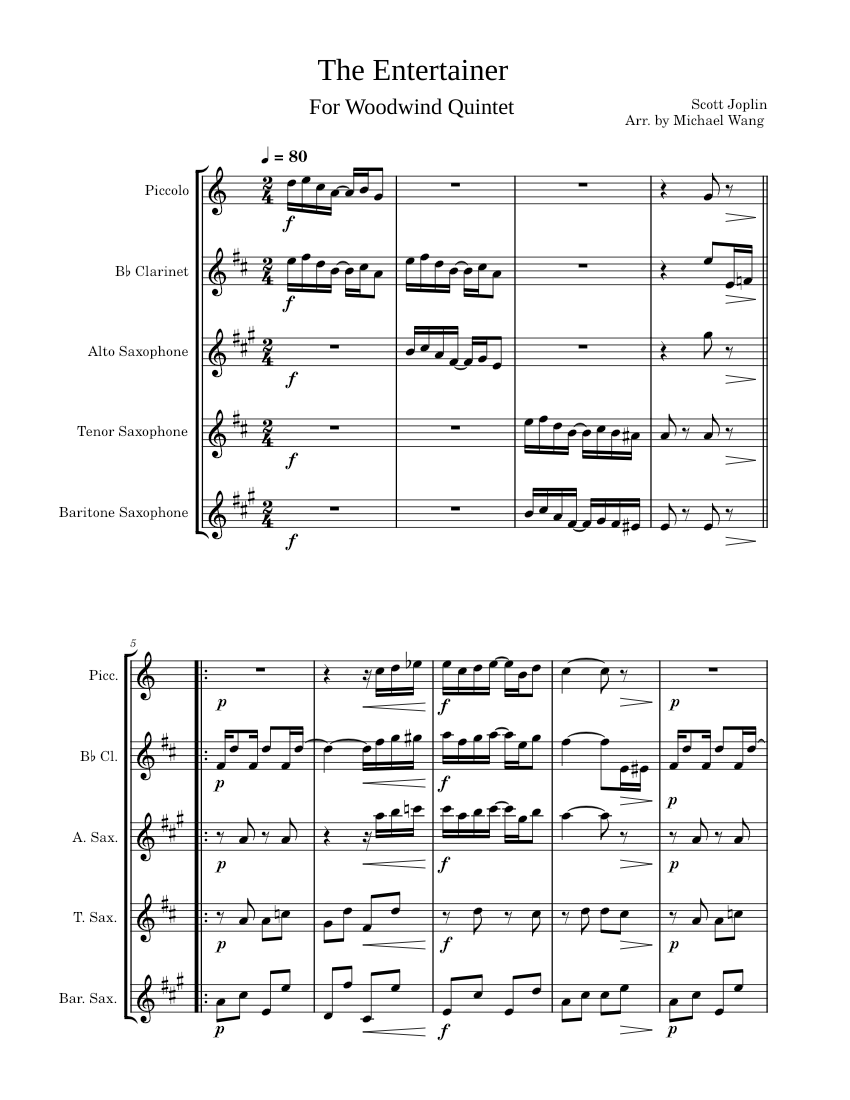 The entertainer – Scott Joplin for Woodwind Quintet Sheet Music for ...