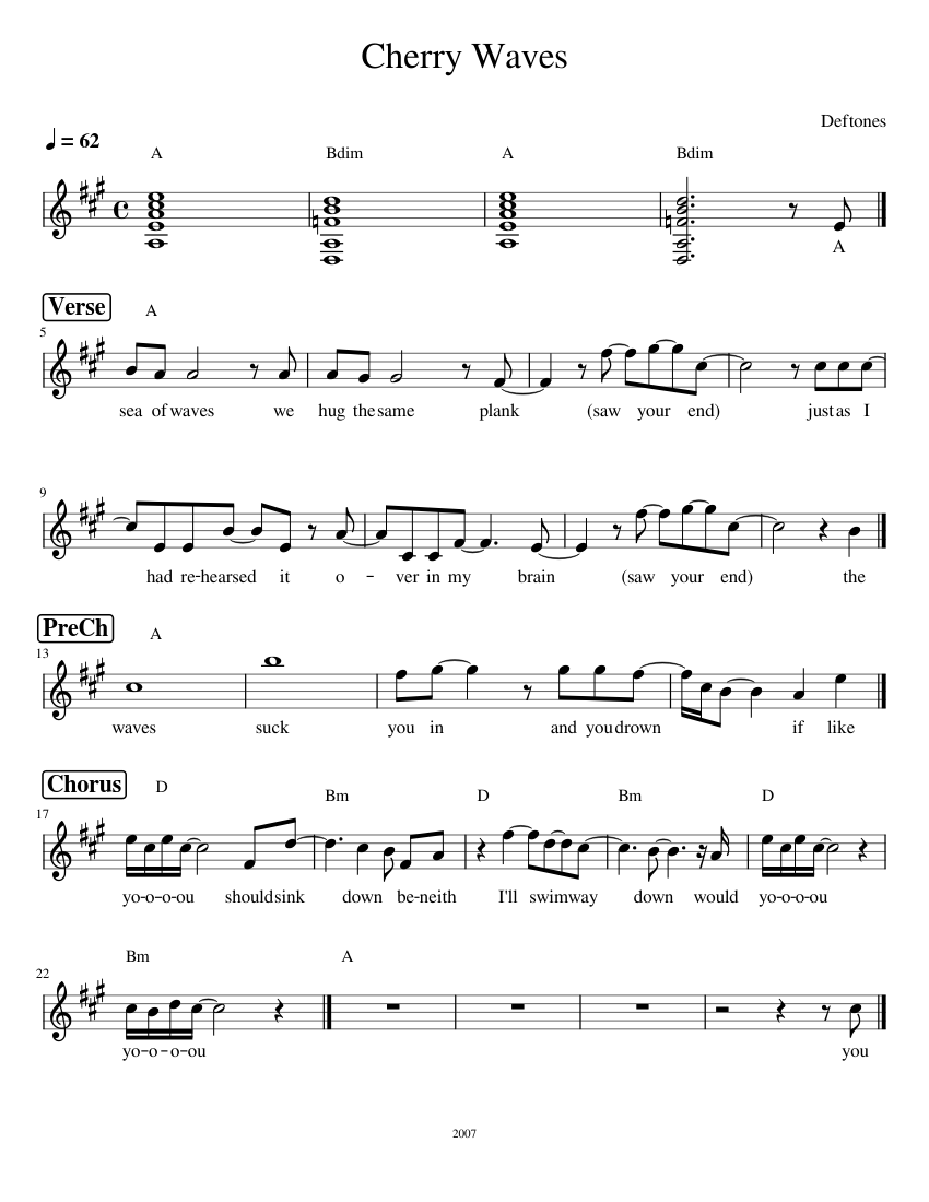 Cherry Waves - Deftones Sheet music for Piano (Solo) | Musescore.com