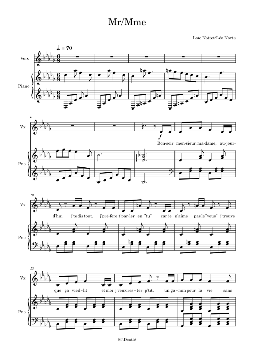 Mr/Mme – Loïc Nottet Réb Sheet music for Piano (Piano-Voice