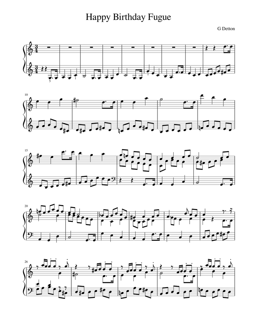 Happy Birthday Fugue Sheet music for Piano (Solo) | Download and print in  PDF or MIDI free sheet music | Musescore.com