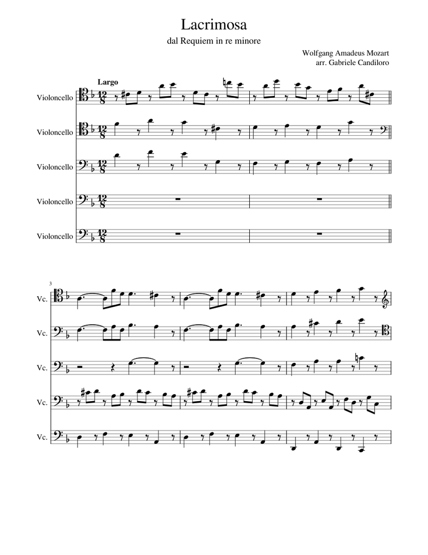 "Lacrimosa" from Mozart Requiem in d minor Sheet music for Cello